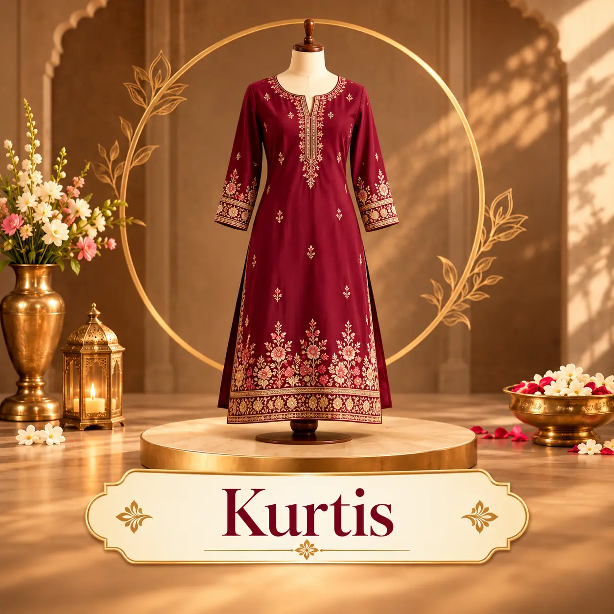 Burgundy Embroidered Kurti Display