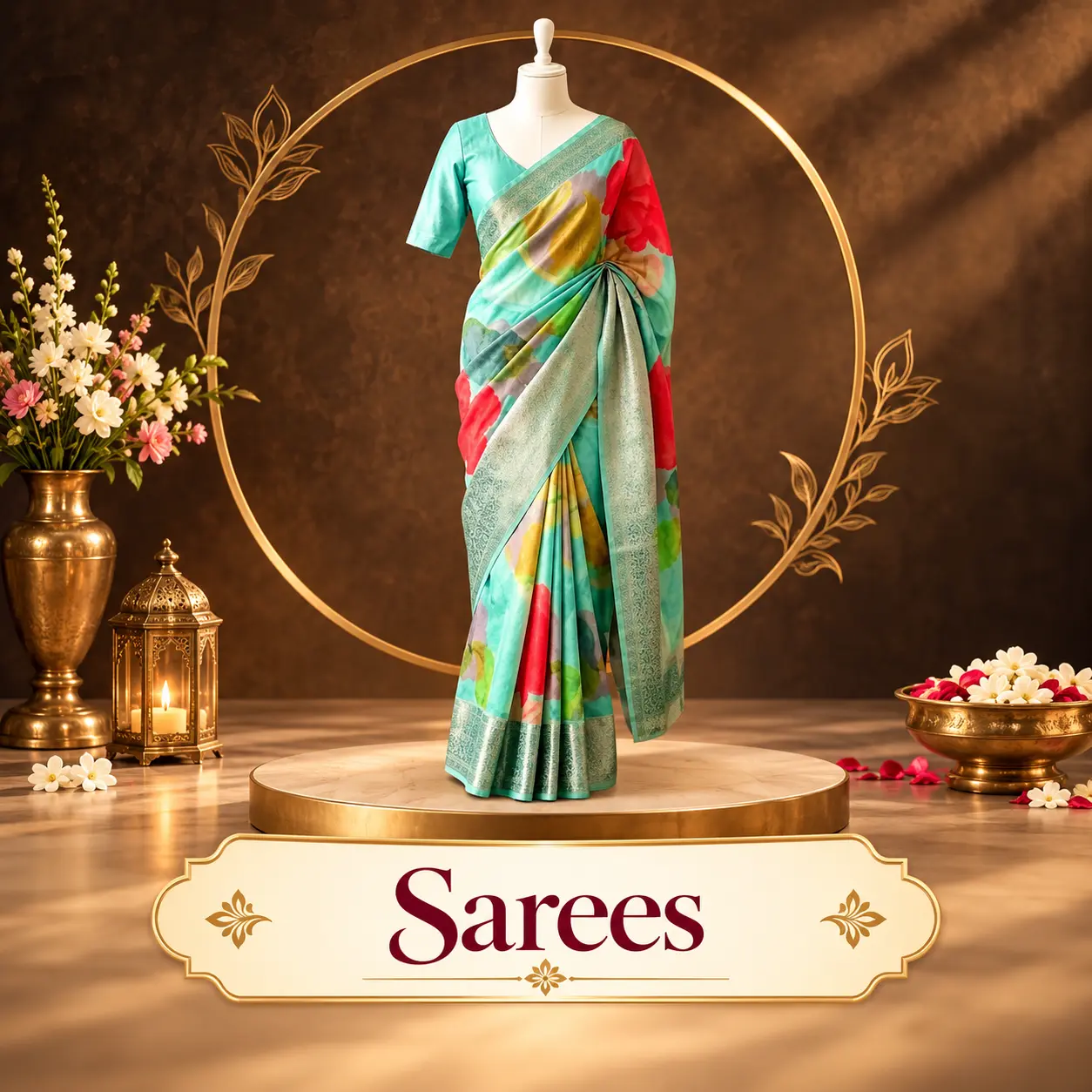 Luxurious Teal Saree Display