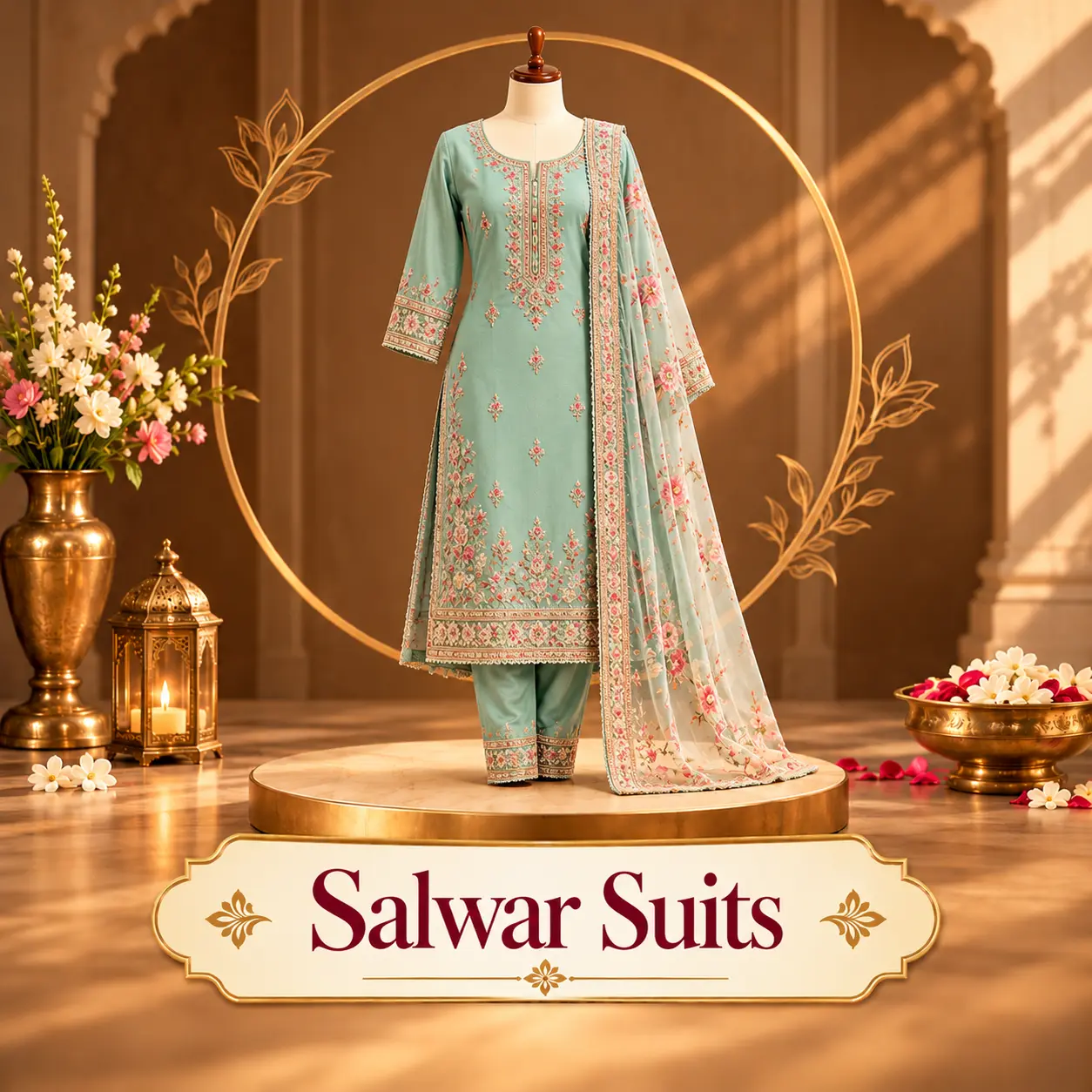 Mint Green Embroidered Salwar Suit Display
